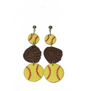 Handmade Baseball and Glove Dangle Earrings